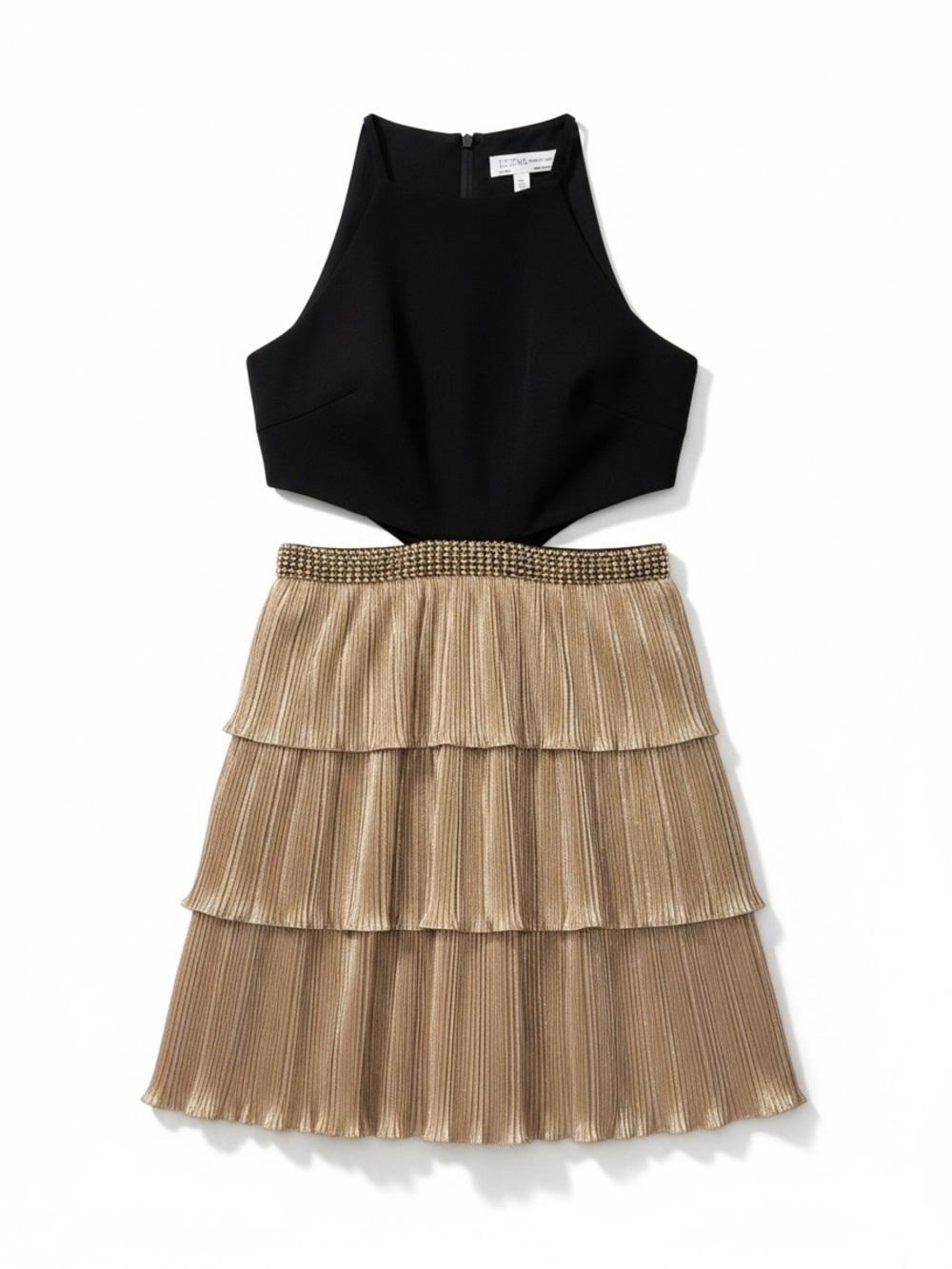 Mac Duggal Ieena 26735 Black Gold Rhinestone Cutout Tiered Mini Dress 6 NWT - Picture 3 of 13